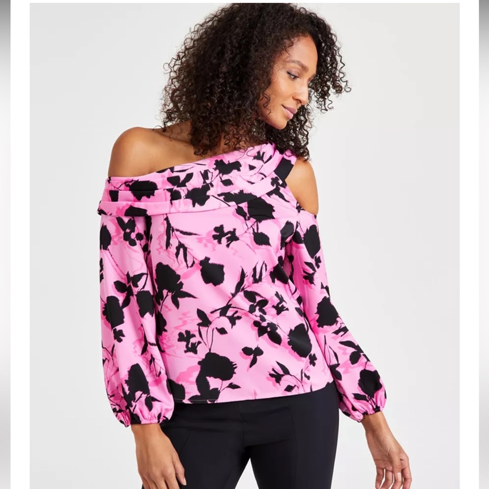 INC International Concepts Pink Floral Cold-Shoulder Blouse